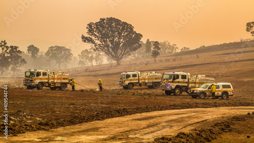 Firetrucks and Firefighters at a grassfire in Australia