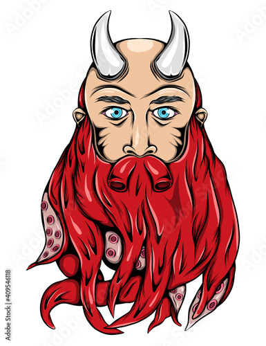 The Viking monster with the iron horns and with octopus beard