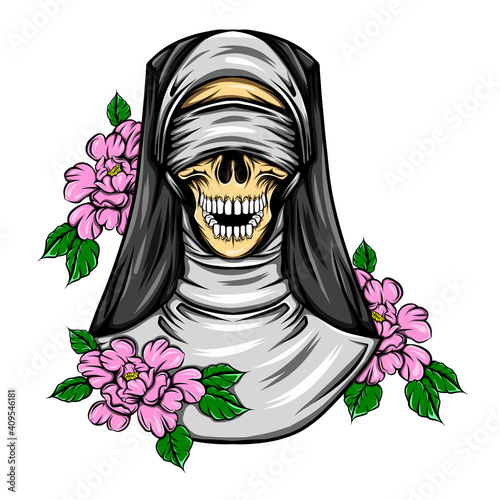 The blinding skull nun with random colored flowers for the tattoos inspiration