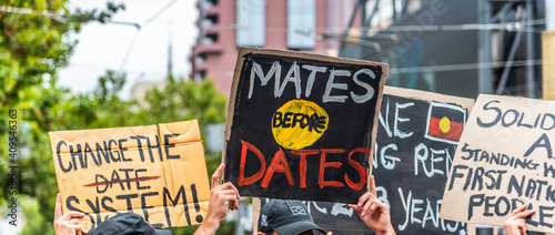 Protest signs at an 'Invasion Day