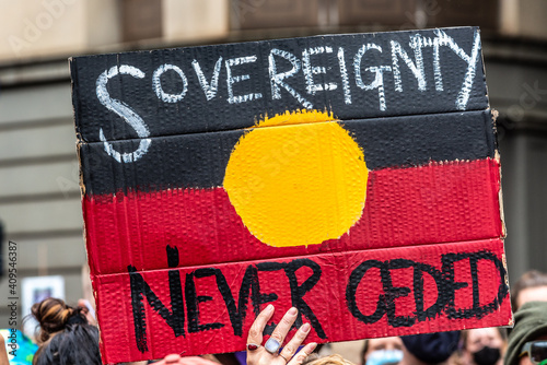 Protest signs at an 'Invasion Day