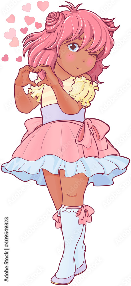 Kawaii Girl Showing Heart Shape Gesture Kawaii Girl Showing Heart Shape Gesture