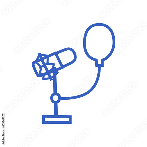 Studio microphone in a hand-drawn style. Vector outline icon isolated on a white background.