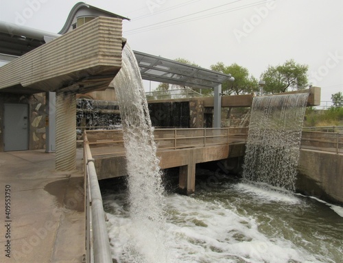 Wallpaper Mural The restored hydroelectric plant in Phoenix with small waterfalls called Arizona Falls on a cloudy day  Torontodigital.ca