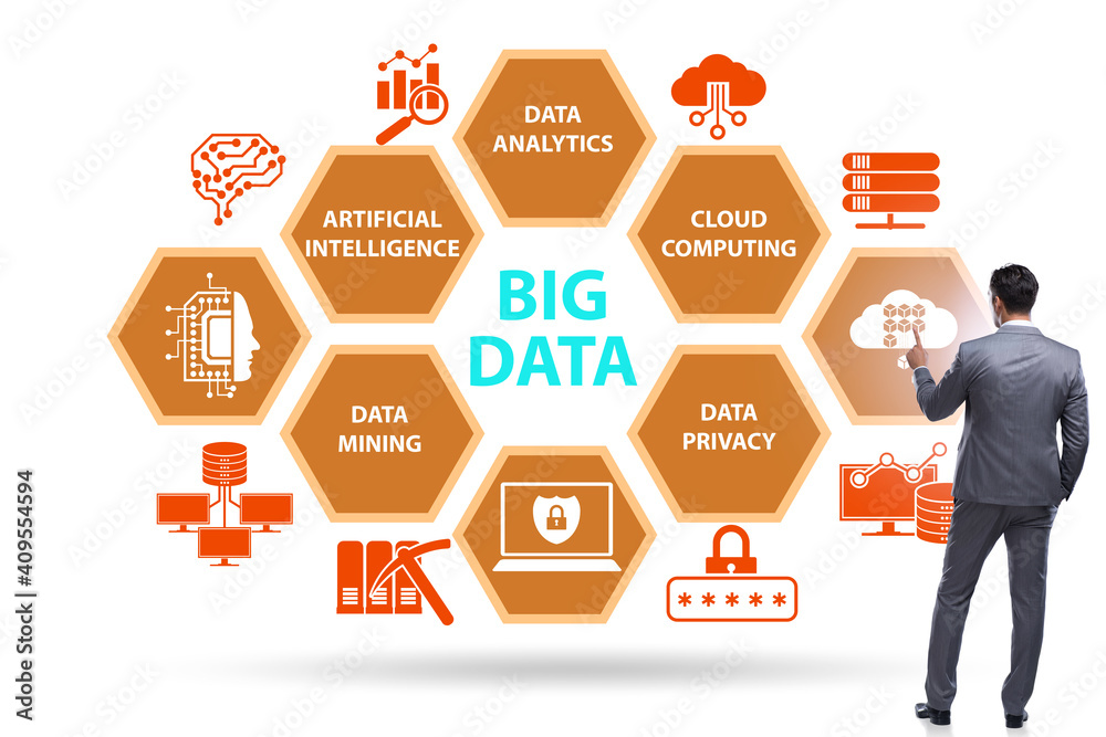 Big data concept illustraion in modern computing with businessma