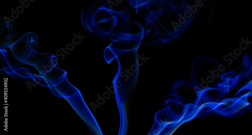 collection swirling movement of blue smoke group, abstract line Isolated on black background