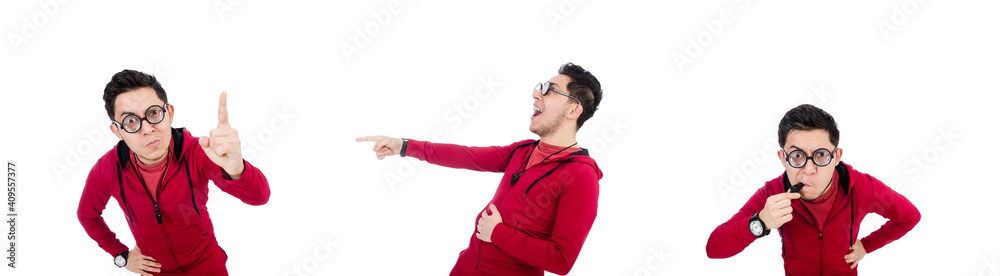 Funny sportsman isolated on white
