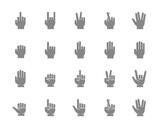 Set of hand gestures gray icon. Fig, fuck, victory, fist, vulcan salute and more.