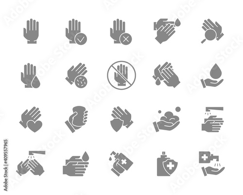 Set of clean hands grey icon. Healthy part of the free upper extremity, diseases of palm, diagnosis, treatment and more.