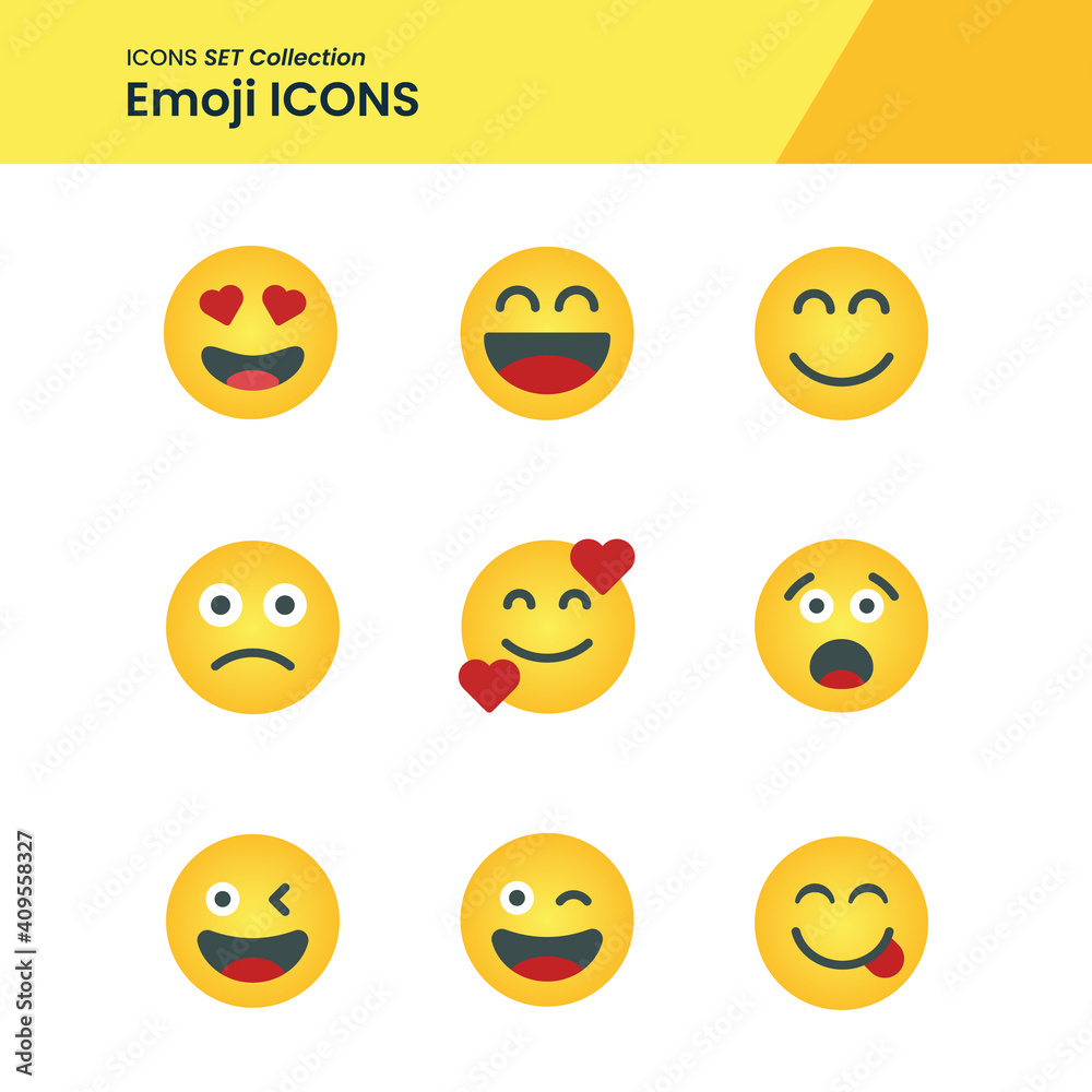 Illustration icons set of emoji love, yummy, smile and many more. perfect use for web pattern design etc.
