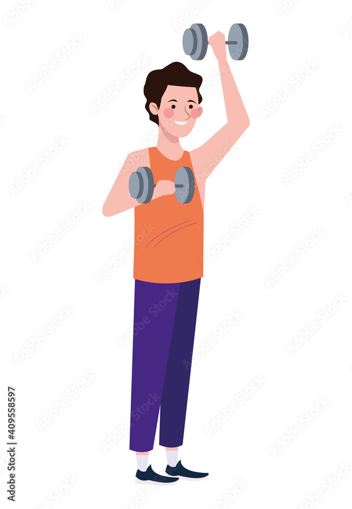 man lifting dumbbells character healthy lifestyle
