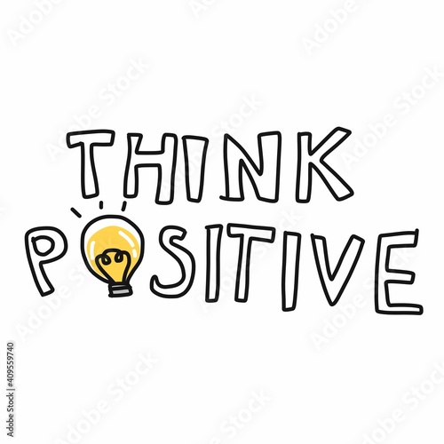 Think positive word and light bulb vector illustration