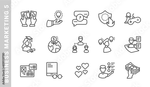 business marketing 5  elements of business marketing icon set. Outline Style. each icon made in 64x64 pixel