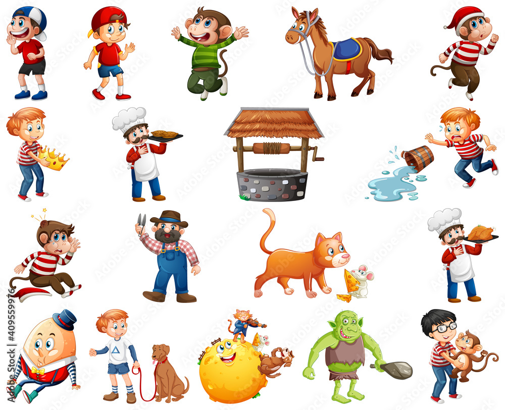 Obraz premium Set of different nursery rhyme character isolated on white background