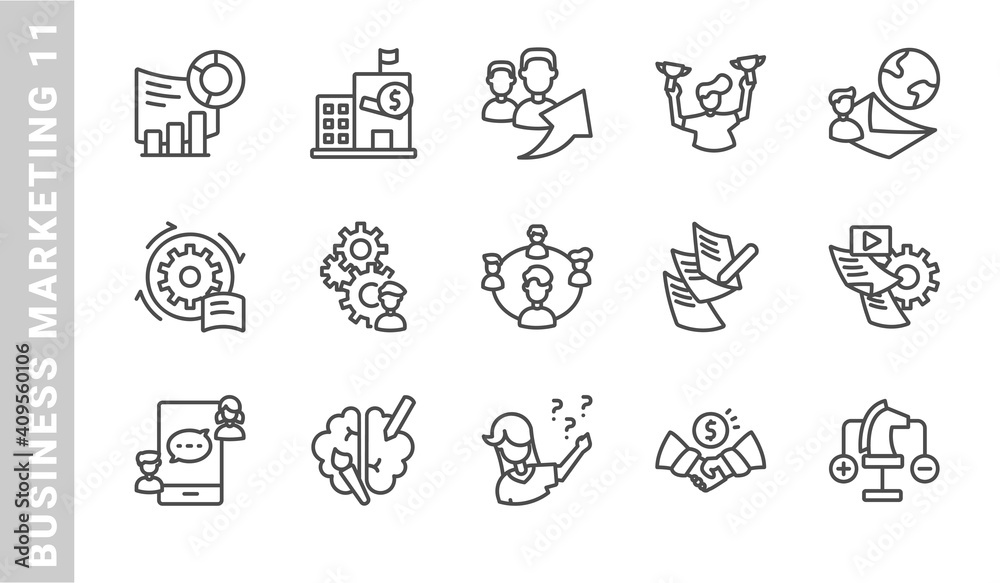 business marketing 11, elements of business marketing icon set. Outline Style. each icon made in 64x64 pixel