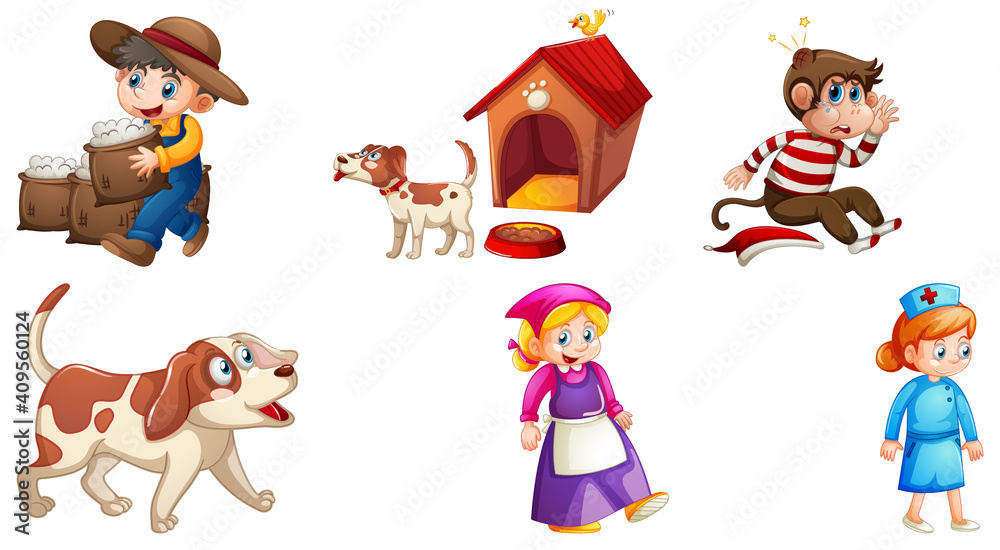 Set of different nursery rhyme character isolated on white background