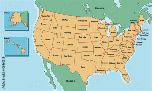 United States of America map with states names
