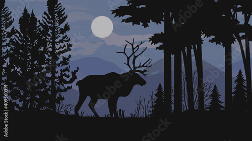 Forest background with wild elk