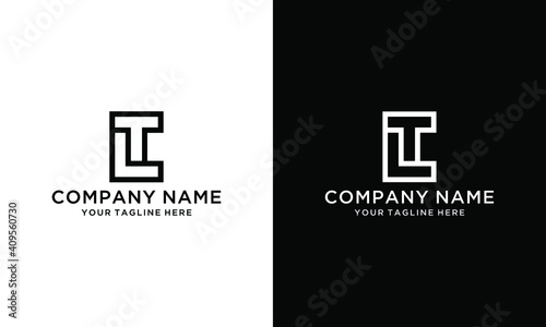 Minimalist elegant line art letter LT logo design vector template on a black and white background.