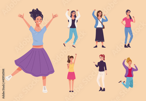 group of seven beautiful young women characters