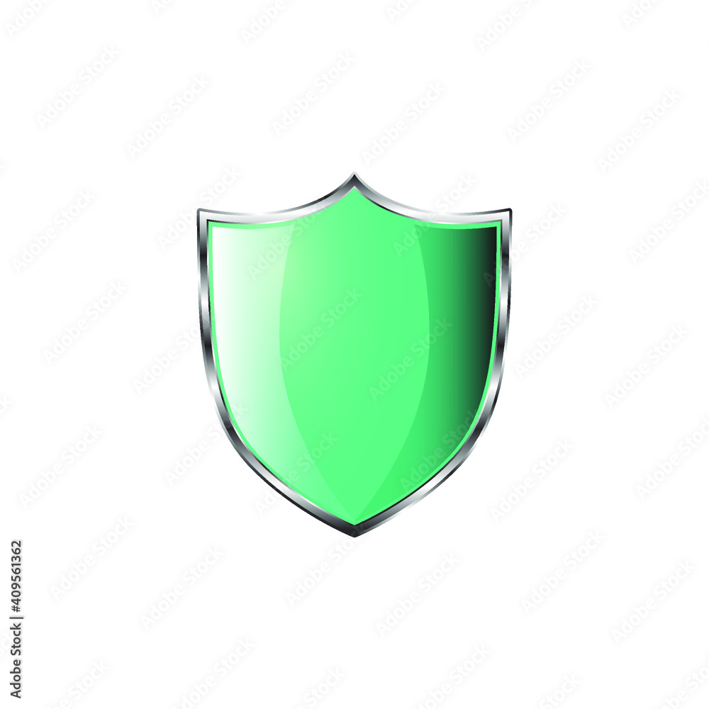 : vector image of a shield of green menthol turquoise color volumetric isolated on white background. : vector image of a shield of green menthol turquoise color volumetric isolated on white background.