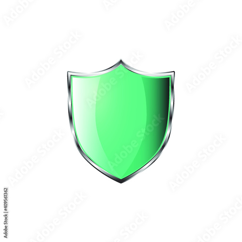 : vector image of a shield of green menthol turquoise color volumetric isolated on white background.