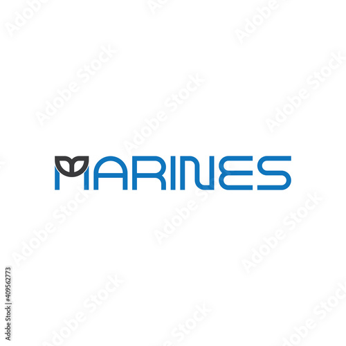 MARINES letter with whale tail logo design vector