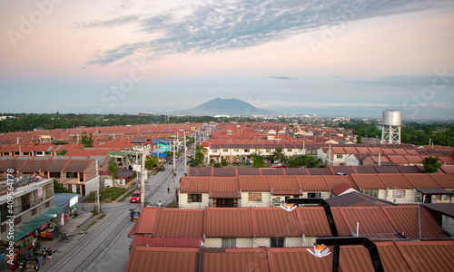 Aerial View of Expansive Residential Community and Mt. Arayat in Distance at Sunset - Angeles City, Pampanga, Luzon, Philippines photo