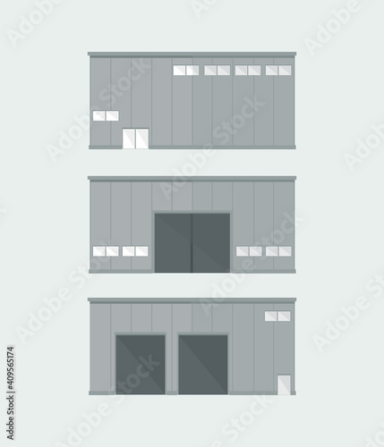 modern warehouse building isolated icon, business real estate, front view cargo storehouse vector illustration in flat design