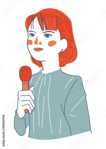 手にマイクを持った凛とした女性　イラスト