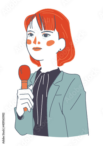 手にマイクを持った凛とした女性　イラスト