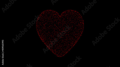 Red particle heart shape background, computer illustration graphic love and valentines day background concept