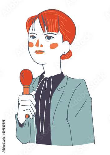 手にマイクを持った凛とした女性　イラスト