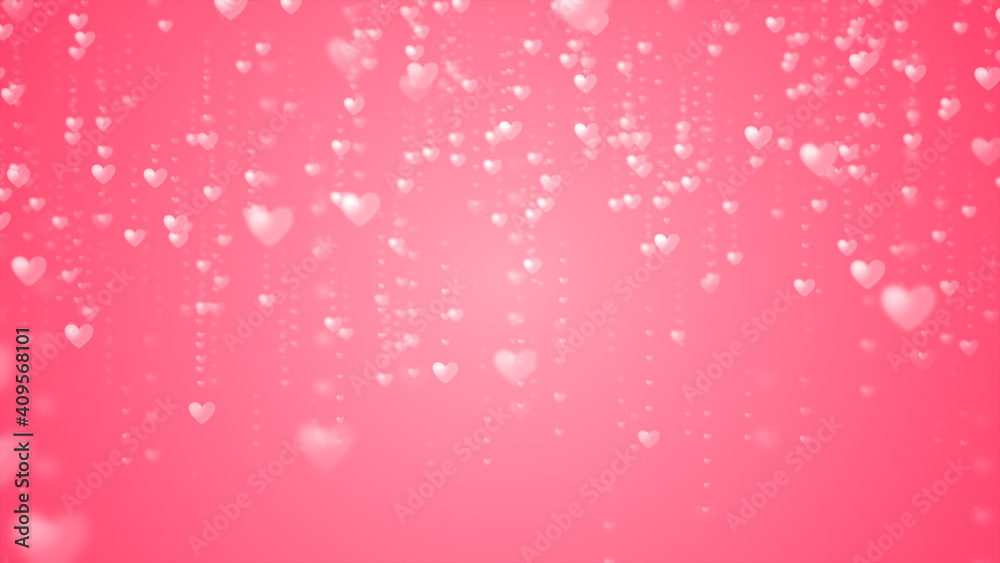 Valentine's day abstract background, flying pink hearts with lettering and particles valentines concept, 3d rendering Valentine's day abstract background, flying pink hearts with lettering and particles valentines concept, 3d rendering