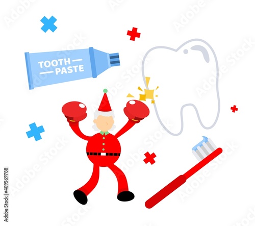 christmas santa claus merry  punch tooth dental care cartoon doodle flat design style vector illustration