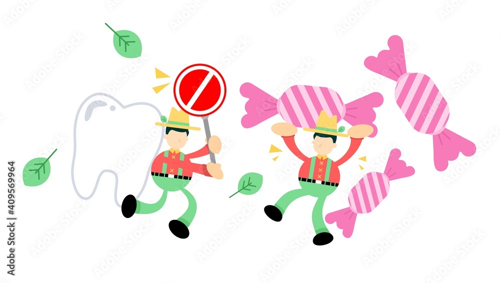 Naklejka premium farmer man agriculture and dental care stop eat candy cartoon doodle flat design style vector illustration