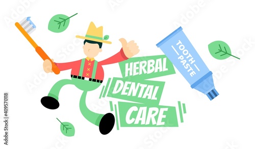 farmer man agriculture and dental care cartoon doodle flat design style vector illustration