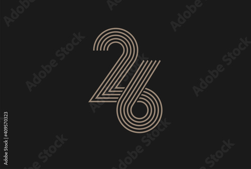 Number 26 Logo, Monogram Number 26 logo multi line style, usable for anniversary and business logos, flat design logo template, vector illustration