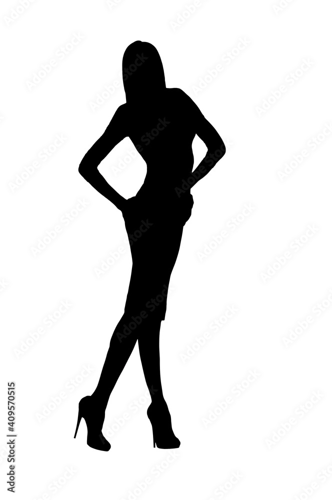 Silhouette of beautiful stylish girl wearing modern dress, 3D illustartion