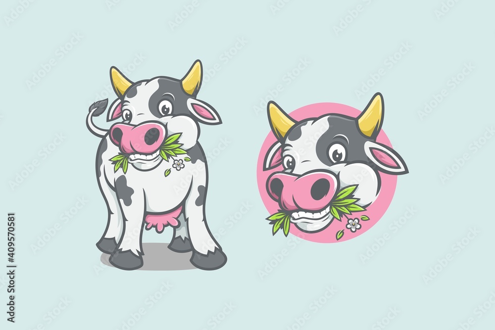funny cow cartoon chewing grass