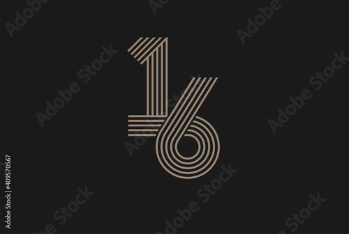 Number 16 Logo, Monogram Number 16 logo multi line style, usable for anniversary and business logos, flat design logo template, vector illustration