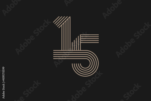 Number 15 Logo, Monogram Number 15 logo multi line style, usable for anniversary and business logos, flat design logo template, vector illustration