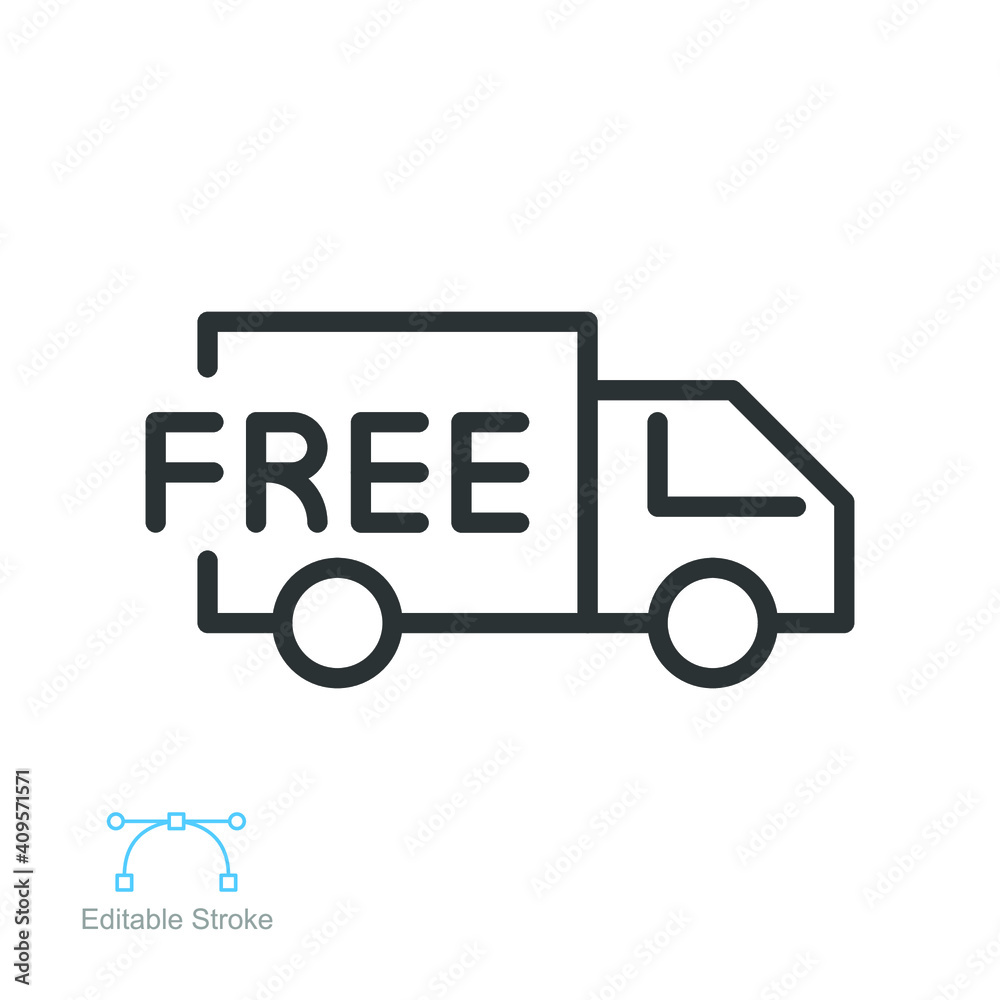 Free delivery solid icon. Fast shipping delivery truck, 24 hour fast speed Courier van distribution business logistics for web app Editable stroke Vector illustration design on white background EPS 10 Free delivery solid icon. Fast shipping delivery truck, 24 hour fast speed Courier van distribution business logistics for web app Editable stroke Vector illustration design on white background EPS 10