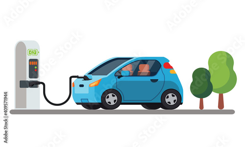 Modern electric car charging. Vector illustration - Vector
