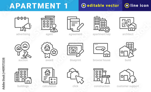 apartment 1, elements of apartment icon set. Outline Style. vector editable icons