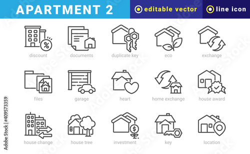 apartment 2, elements of apartment icon set. Outline Style. vector editable icons