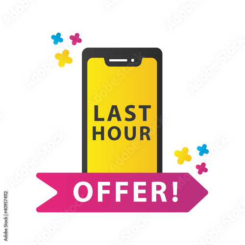 last hour offer sale countdown lettering with smartphone