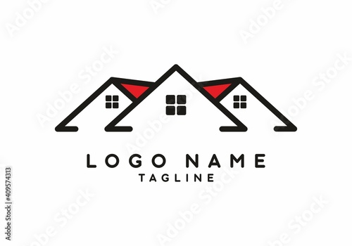 Black red house for real estate logo