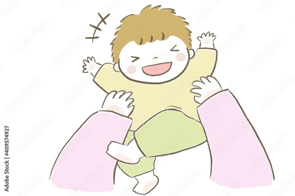 お母さんにこちょこちょされて大笑いする男の子 お母さんにこちょこちょされて大笑いする男の子