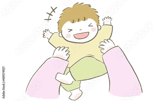 お母さんにこちょこちょされて大笑いする男の子